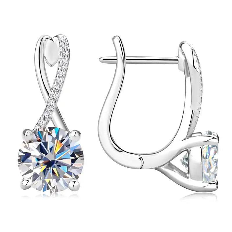 Boucles d'oreilles clips moissanite 2 carats, argent sterling 925, clous entrelacés, cadeau