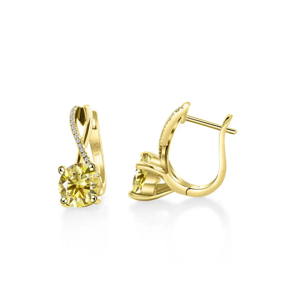 Boucles d'oreilles clips moissanite 2 carats, argent sterling 925, clous entrelacés, cadeau