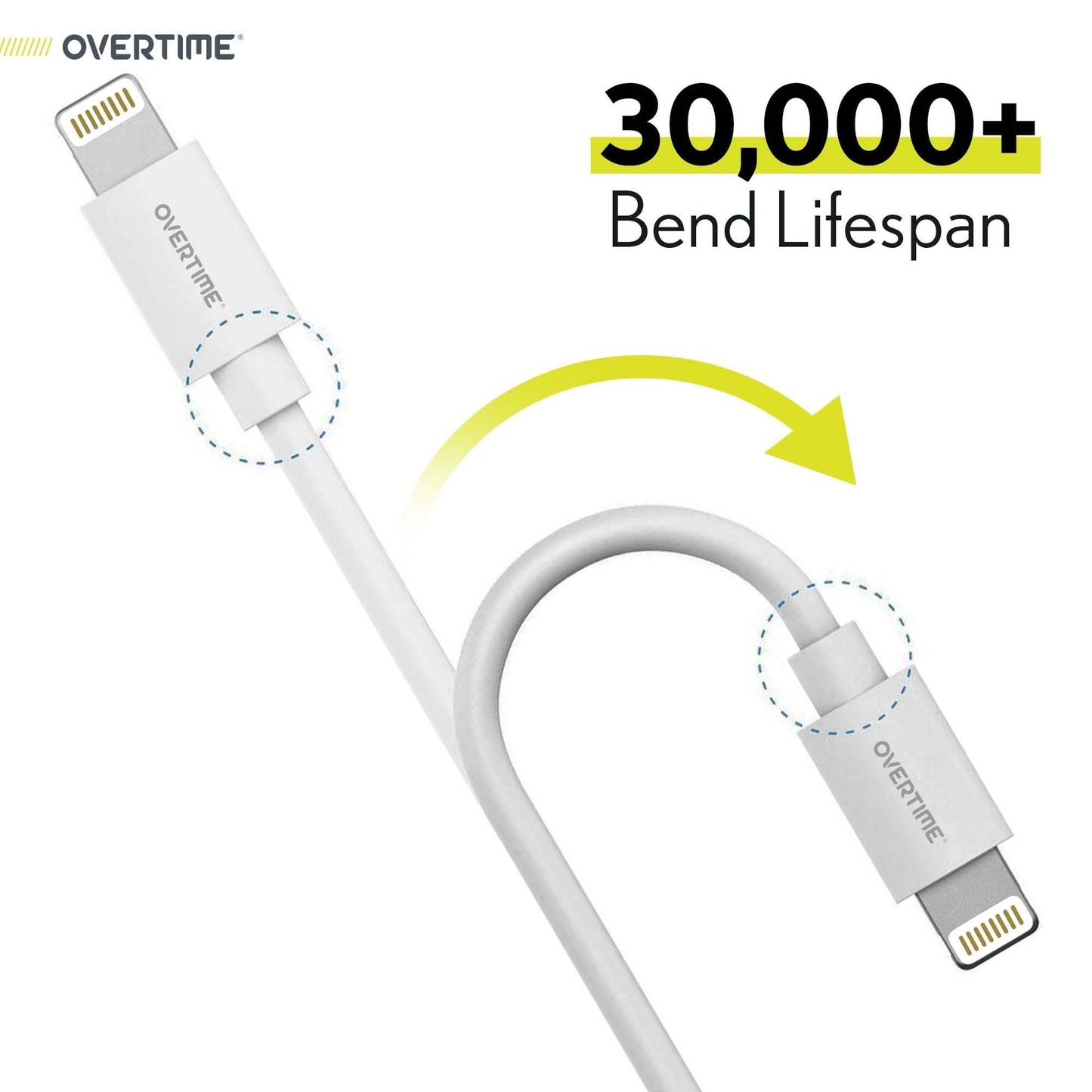 2-Pack: 4 Ft. White Overtime Apple MFi Certified Lightning USB Cable