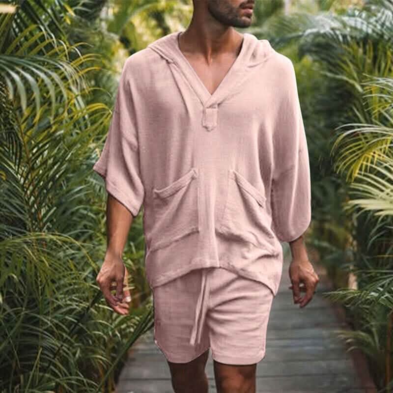 Ensemble 2 pièces : survêtement de tennis pour homme avec short et t-shirt, couleur unie, col en V