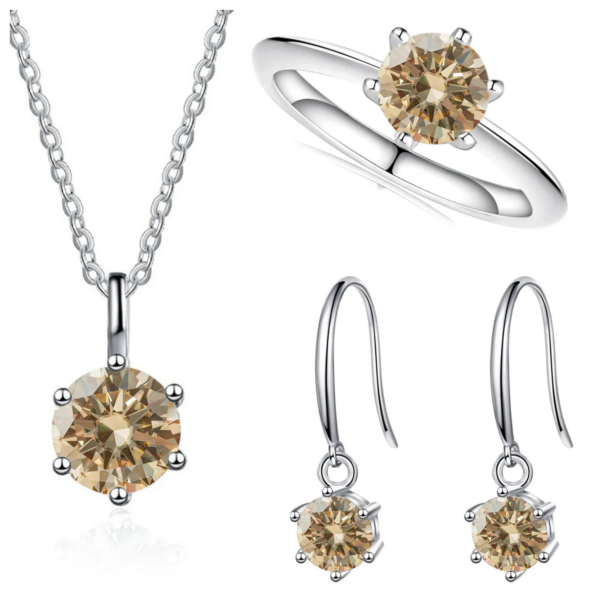 2.5ct Solitaire Moissanite 925 Sterling Silver Necklace Earrings Ring Set