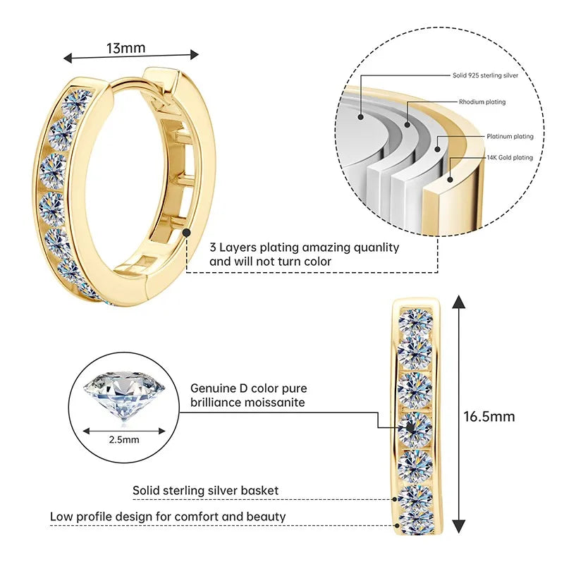 2,5 mm Moissanit Creolen aus 925er Sterlingsilber Unisex Zertifiziertes Paar