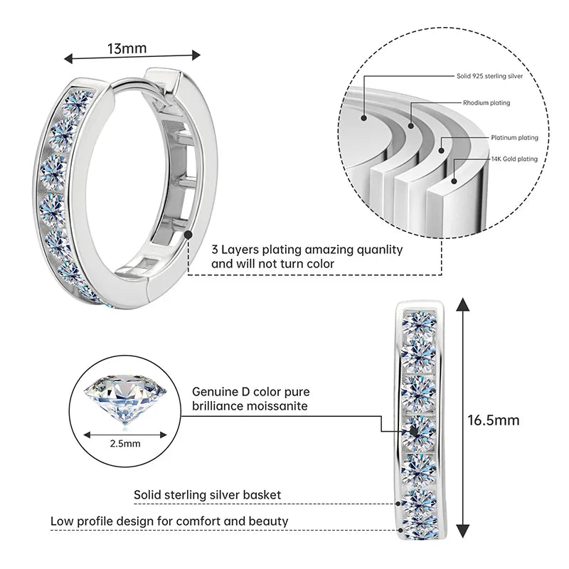 2,5 mm Moissanit Creolen aus 925er Sterlingsilber Unisex Zertifiziertes Paar