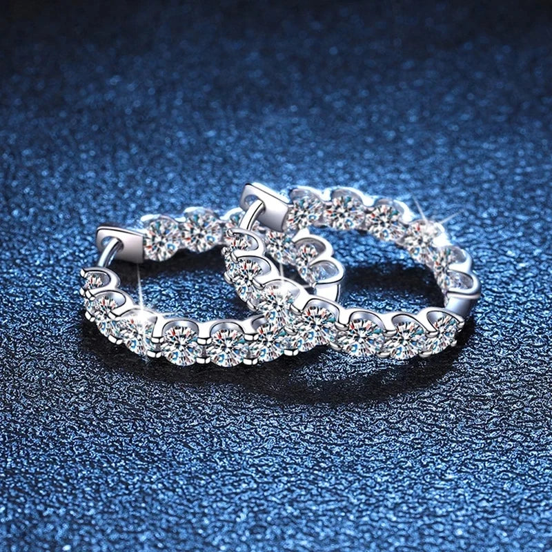 Boucles d'oreilles créoles moissanite 2,6 ct, couleur D, en argent sterling 925 plaqué or 18 carats