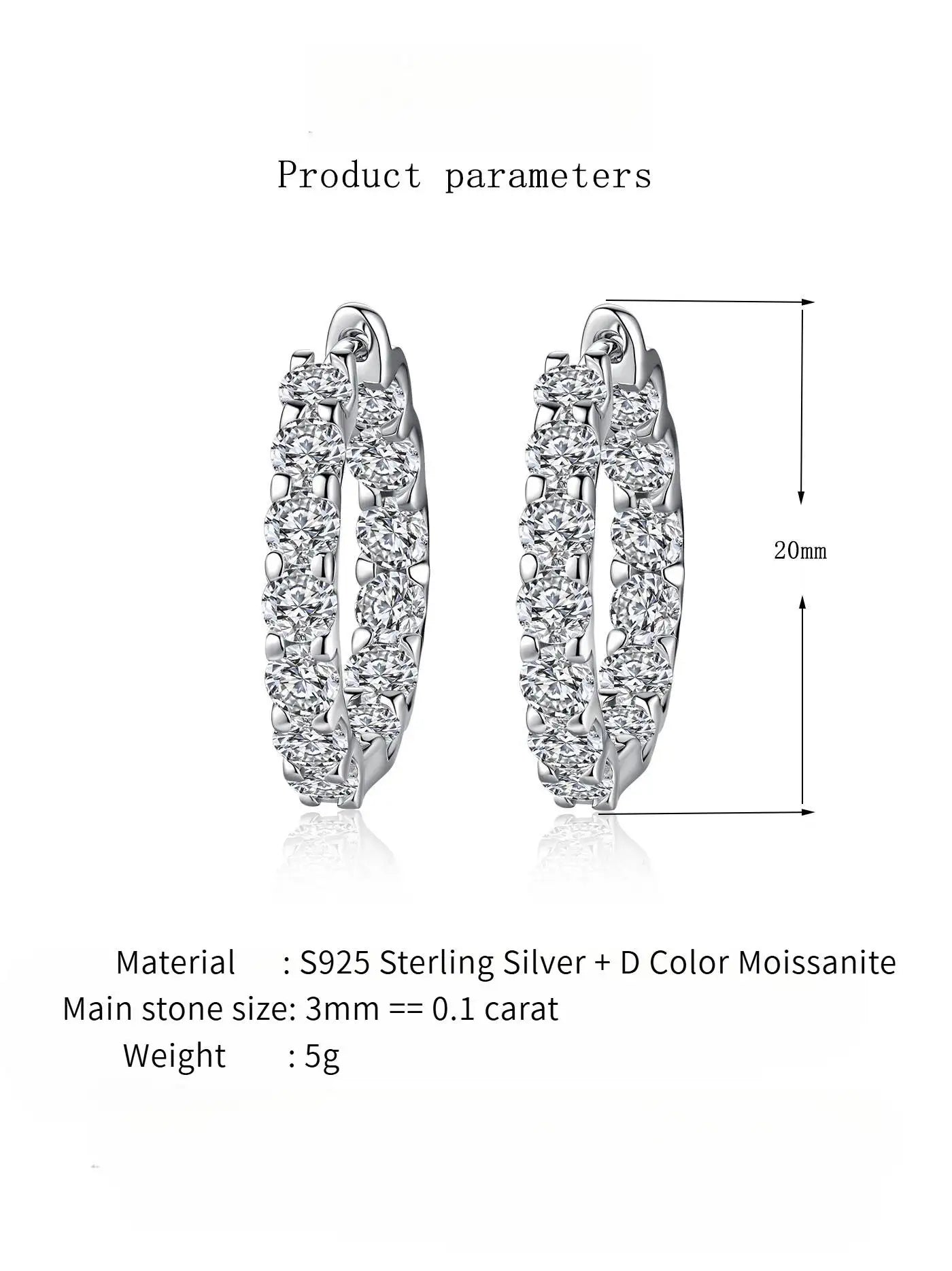 2,6 Karat D-Farbe Moissanit 925 Sterling Silber Weißgold plattierte Creolen für Damen zur Hochzeit