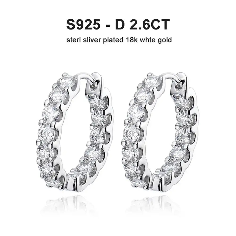 2,6 Karat D-Farbe Moissanit 925 Sterling Silber Weißgold plattierte Creolen für Damen zur Hochzeit