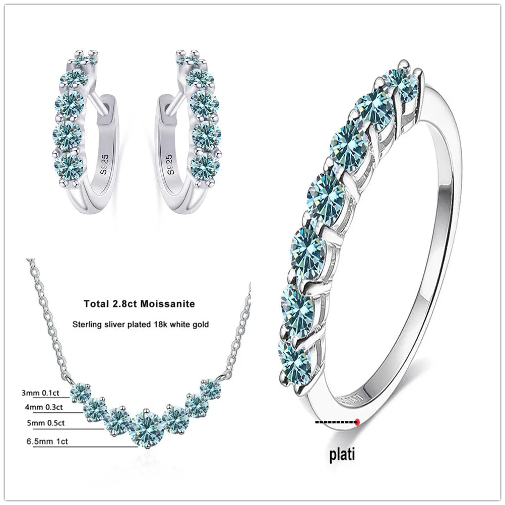 4.5ct Moissanite 925 Sterling Silver Bridal Jewelry Set Ring Necklace Earrings