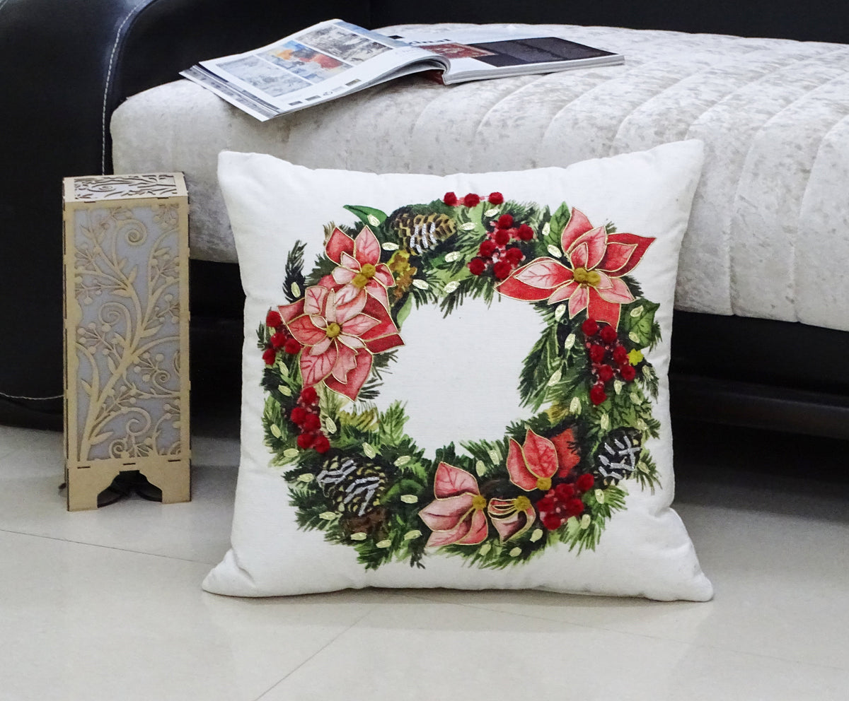 Vibhsa Christmas Wreath Decorative Throw Pillow 20" x 20"