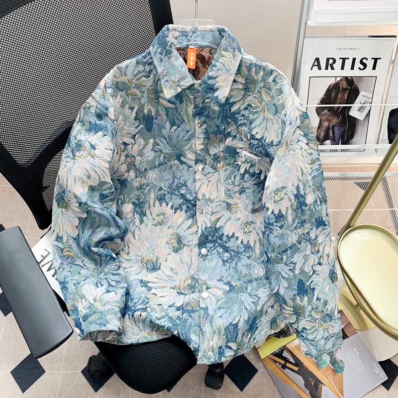 American-style Floral Oil Painting Jacquard Casual Jacket With All-over Print