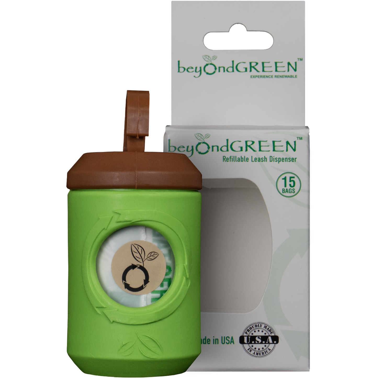 beyondGREEN Dog Waste Bag Leash Dispenser – Clip-On Holder for Standard Rolls – Durable, Portable, Made in USA