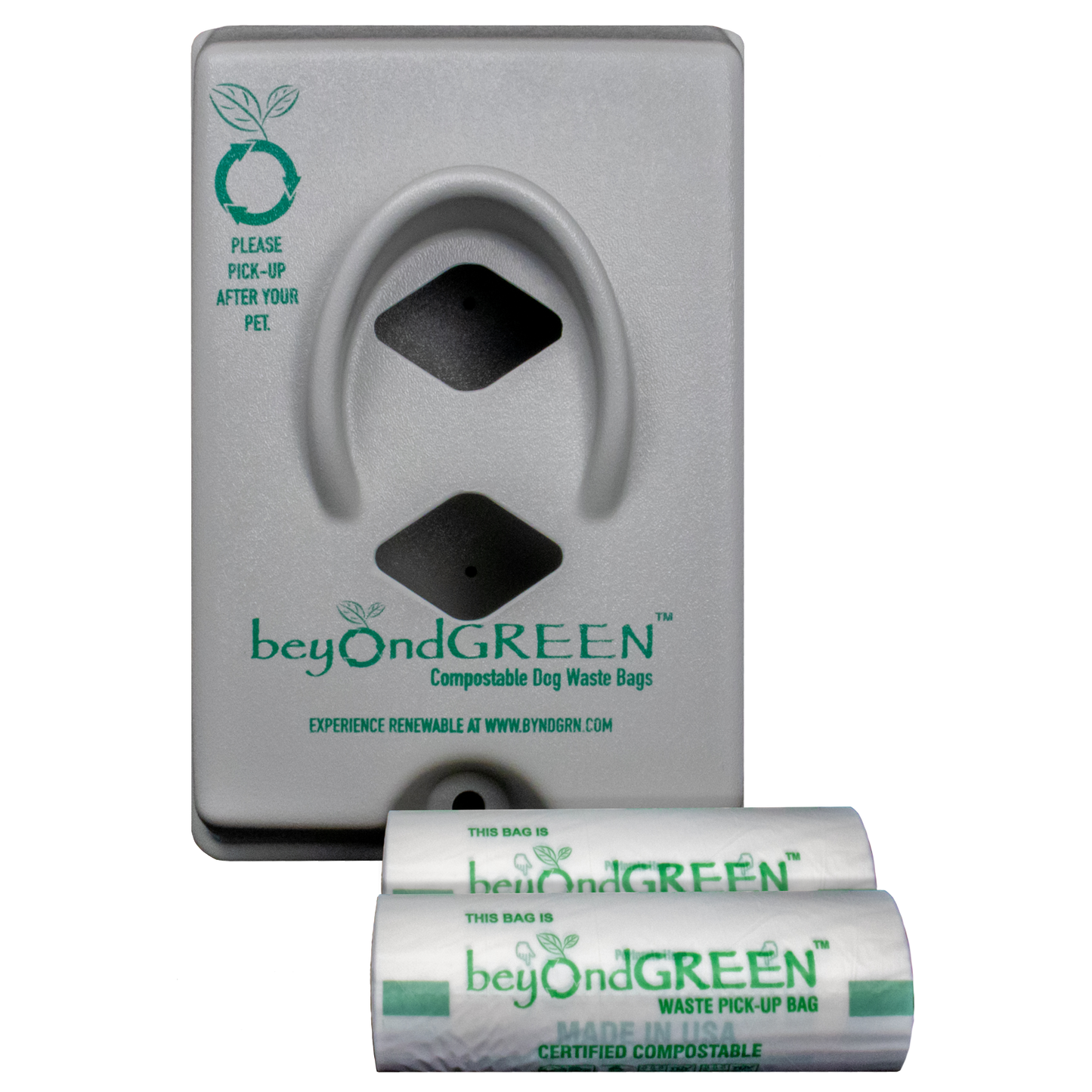 beyondGREEN Dog Waste Bag Dispenser – Wall & Pole Mount – Standard Roll Compatible, Front-Load