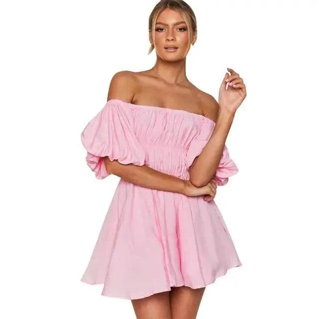 New Classical Women Mini Dress Short Puff Sleeve Loose Back Dress - Fashion Clothes for Women