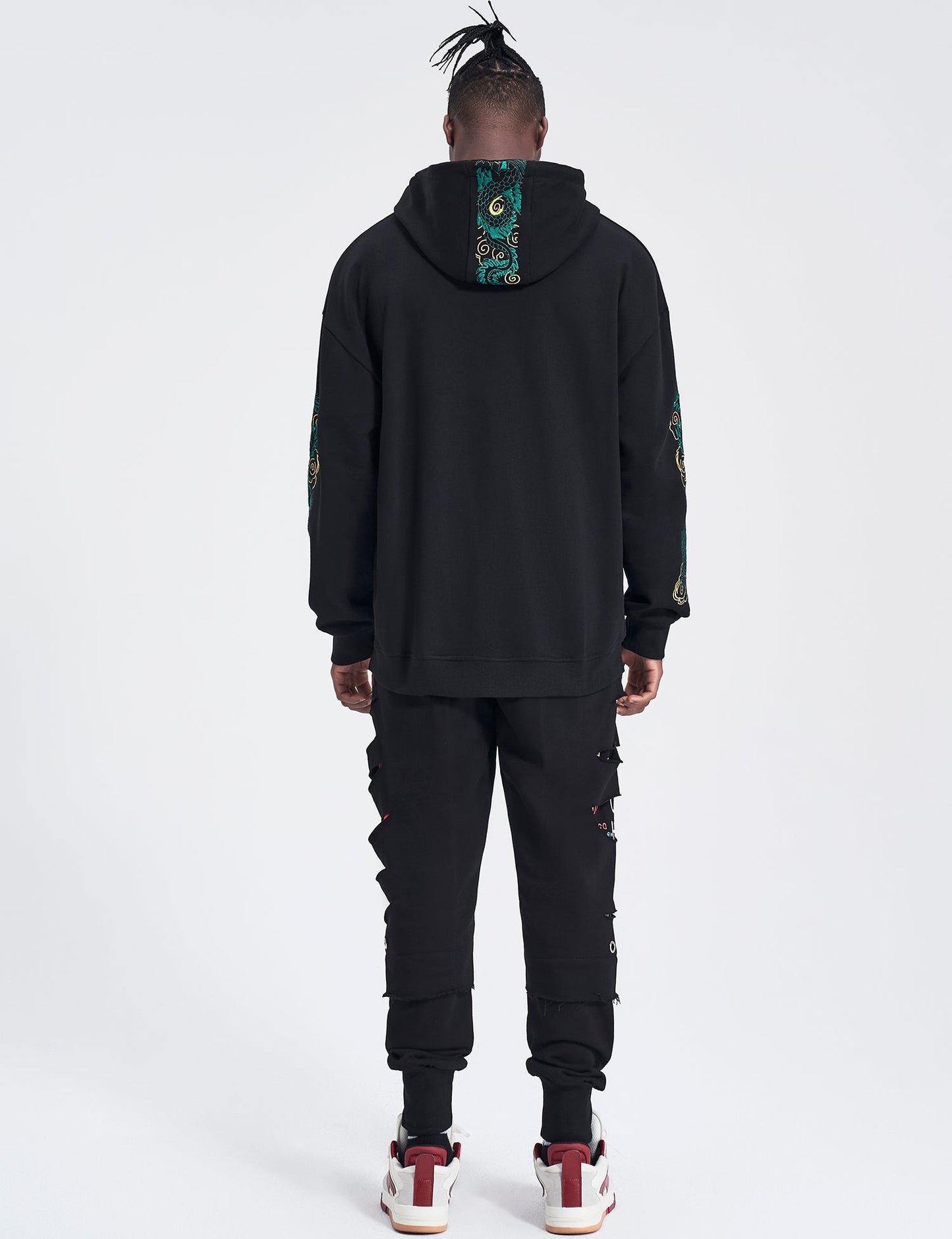 WSY340 Sweat à capuche brodé Dragon émeraude