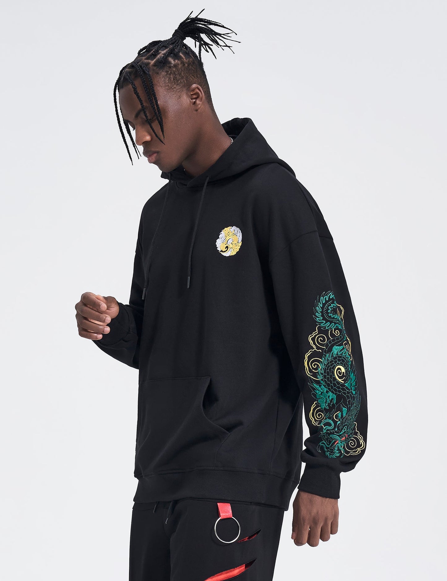 WSY340 Sweat à capuche brodé Dragon émeraude