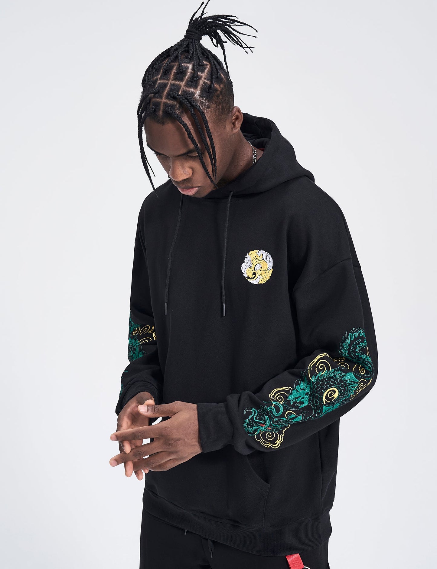 WSY340 Sweat à capuche brodé Dragon émeraude