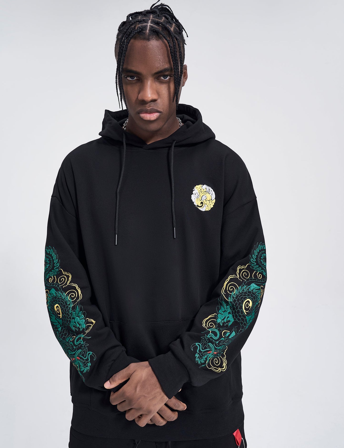 WSY340 Sweat à capuche brodé Dragon émeraude