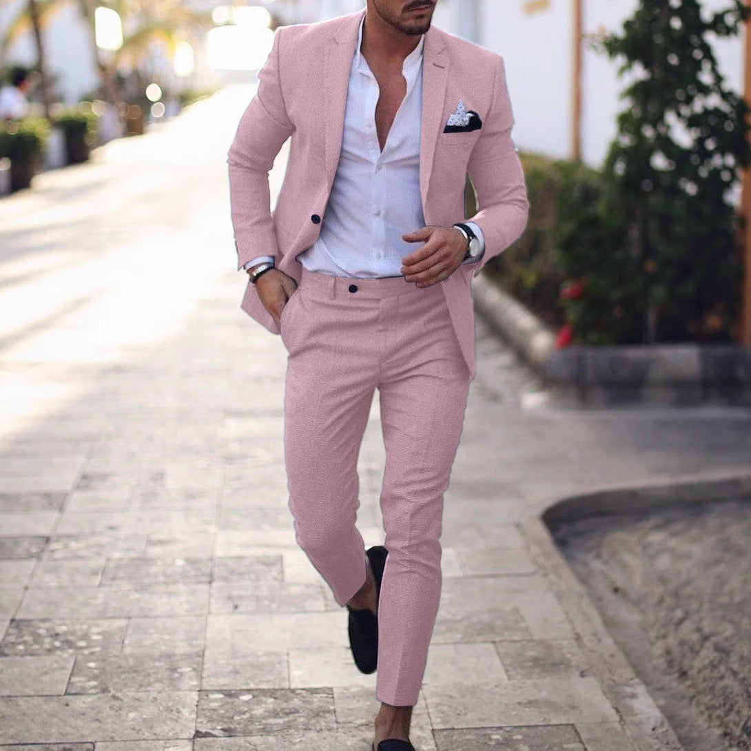 Men Leisure Set Digital Printing Two Button Suit Top Two-piece Pants