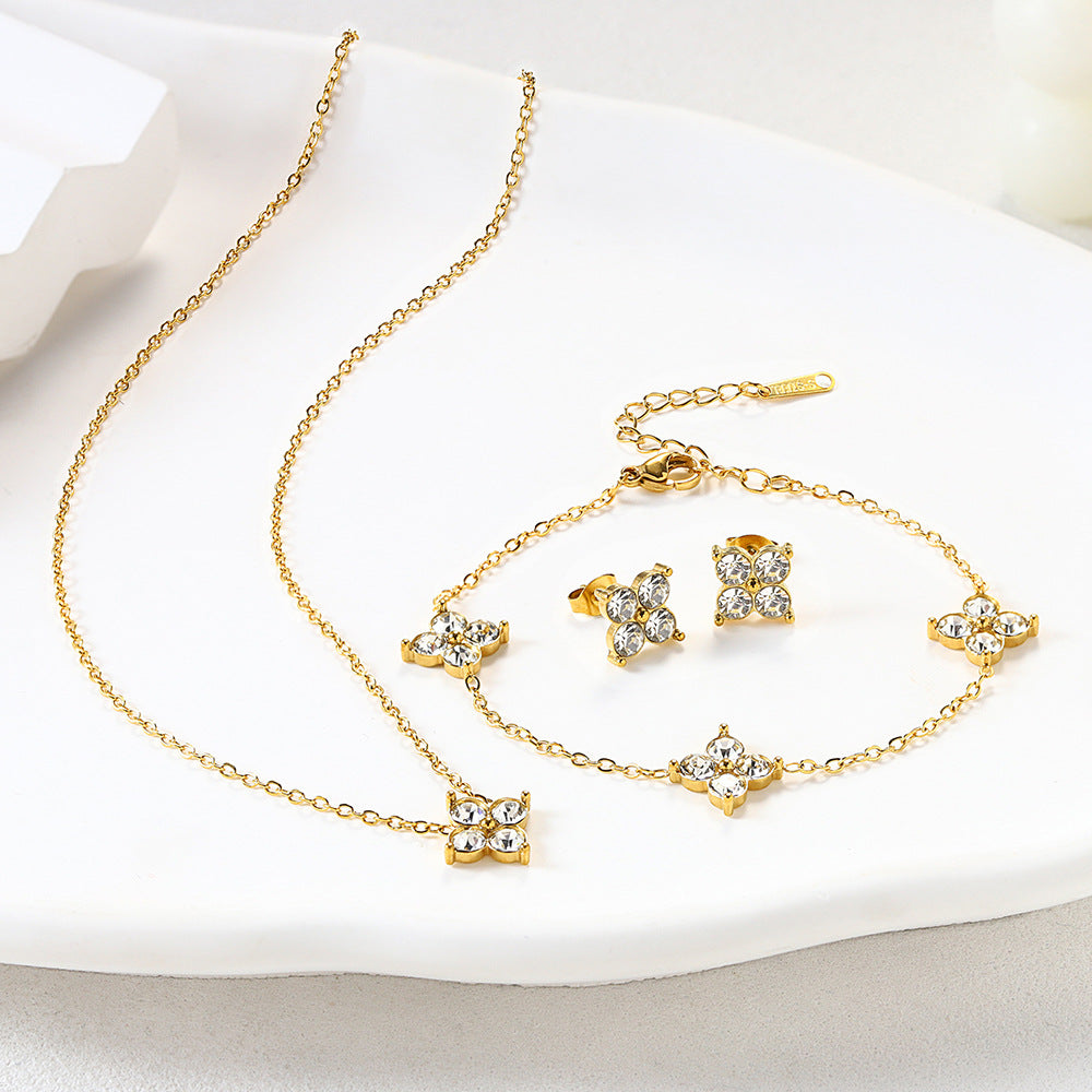 French Babys Breath Bracelet Necklace And Earrings Set