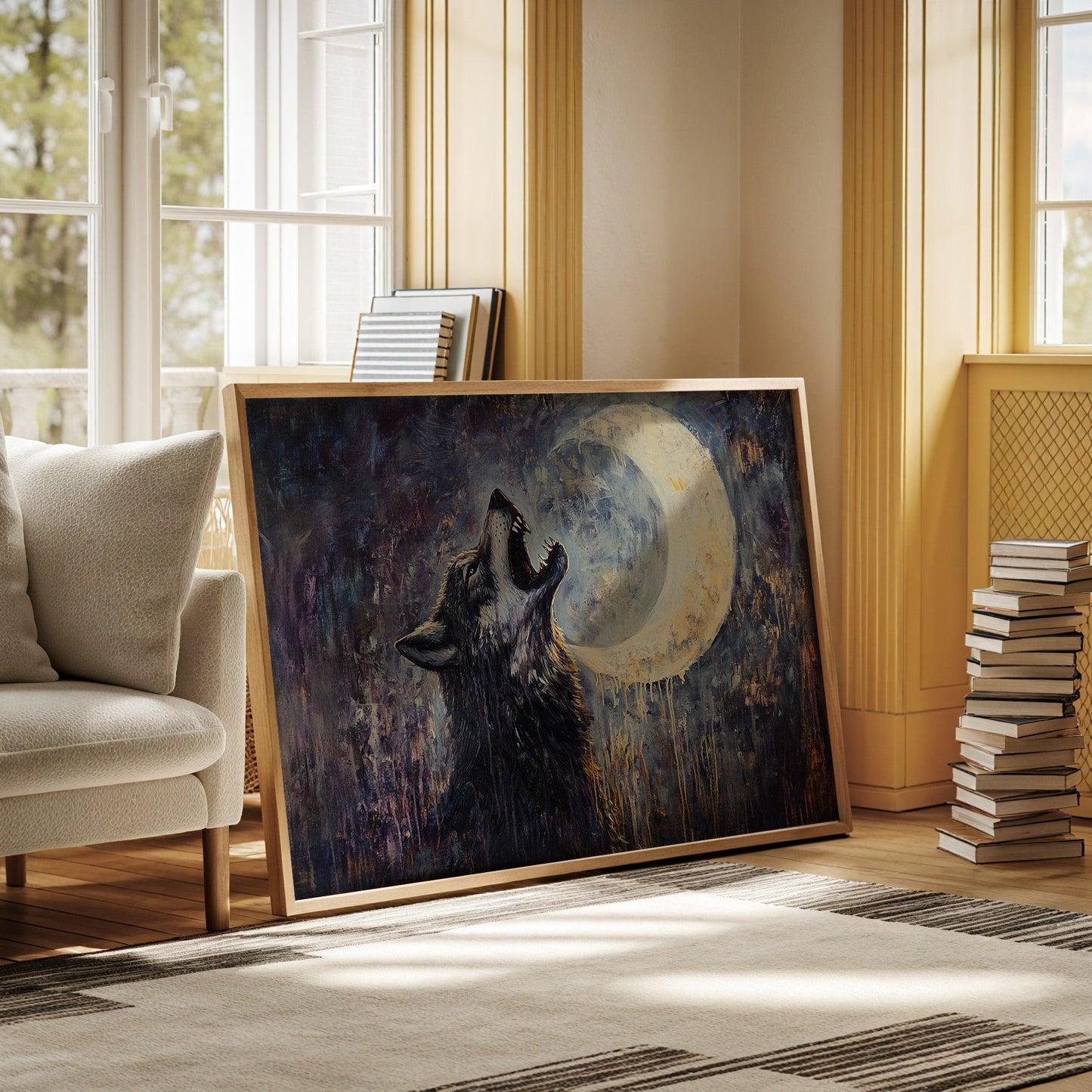 Loup solitaire hurlant sous la lune