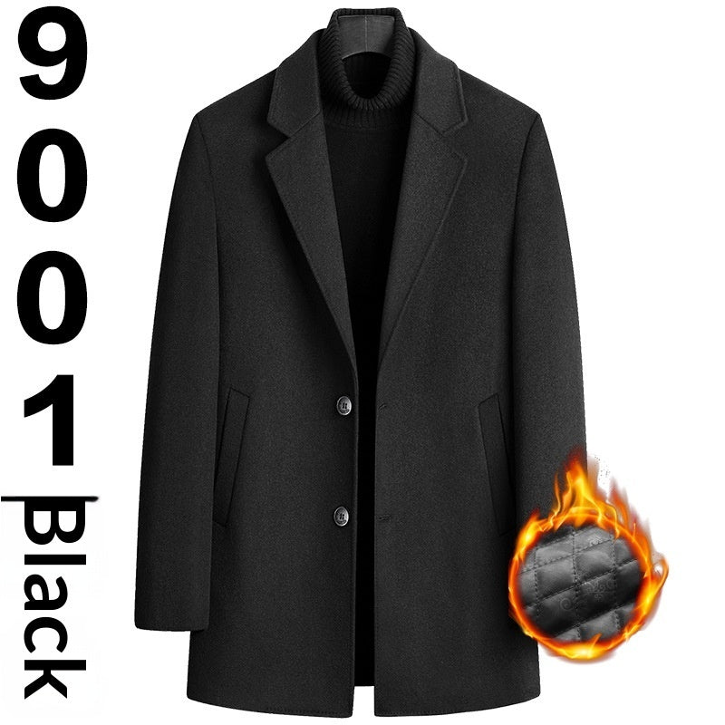 Men's Single-breasted Wool Overcoat With Cotton Lining And Extra Thickness