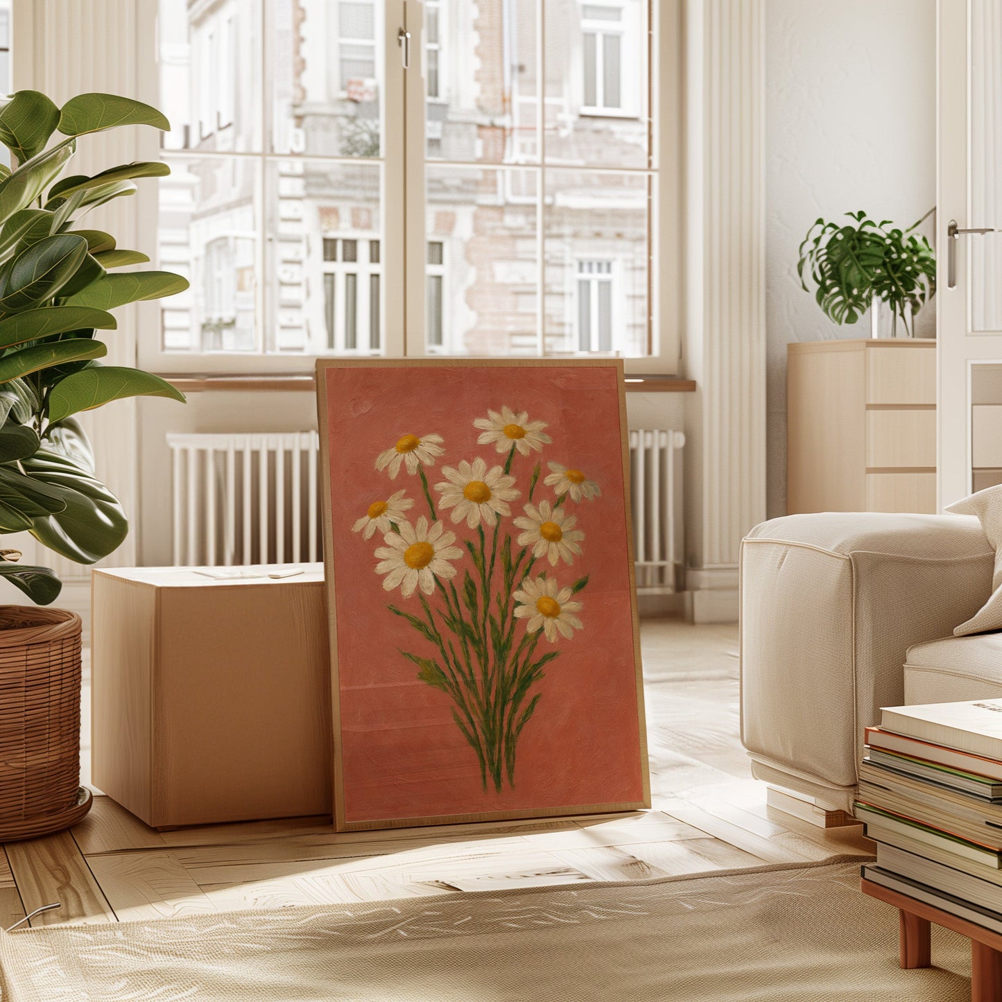 Wild Daisies on Blush Canvas