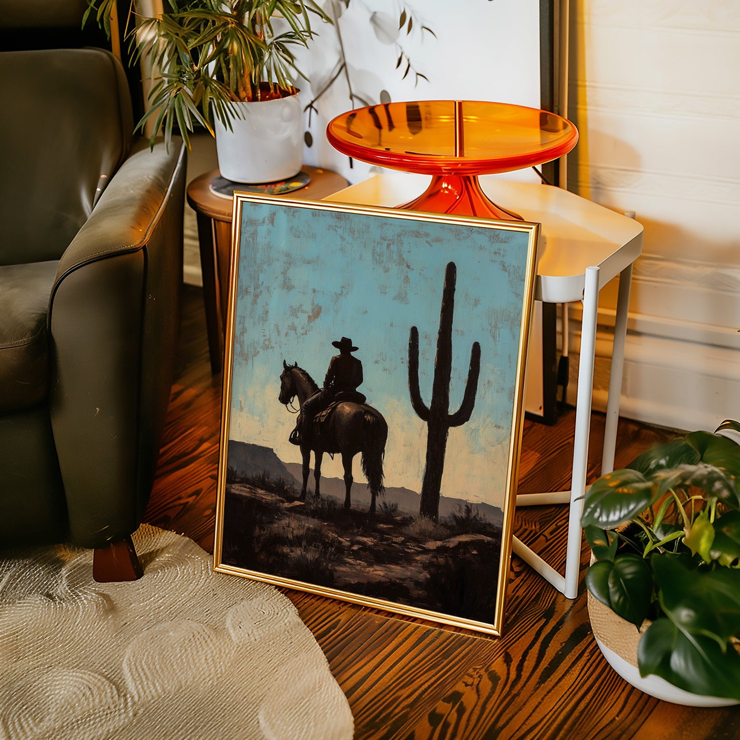Cavalier et Saguaro au crépuscule