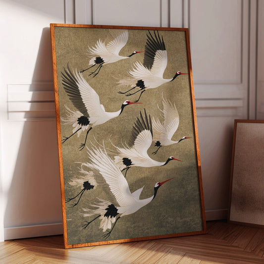 Décoration murale élégante grue japonaise – Estampe traditionnelle inspirée de la nature
