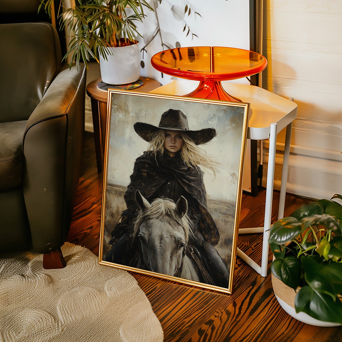 Reiter in Schwarz auf weißem Pferd