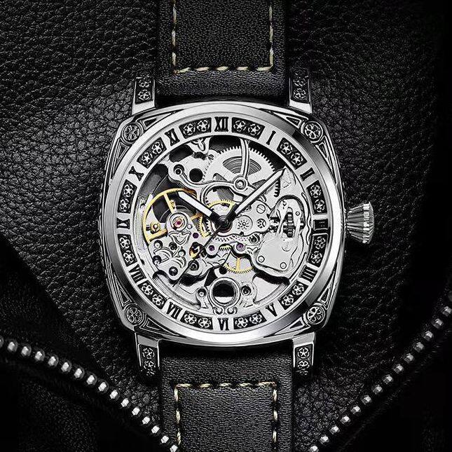Carved Vintage Fashion Hollow Mechanical Automatic Mens Watch