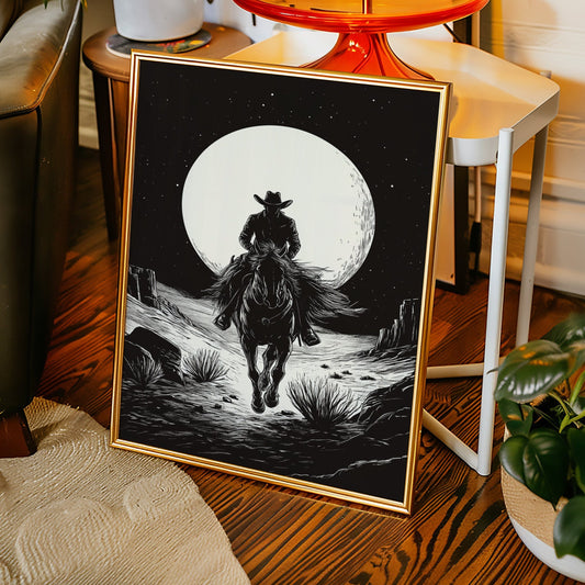 Einsamer Reiter unter einem Vollmond