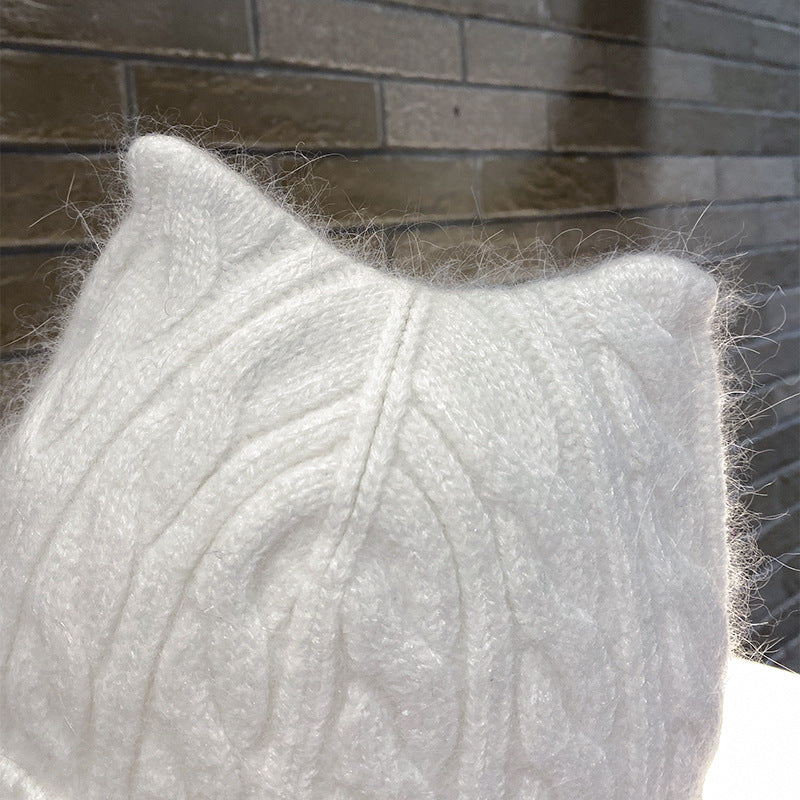 Cute Cat-ear Knitted Wool Warm Hat Versatile Face-slimming