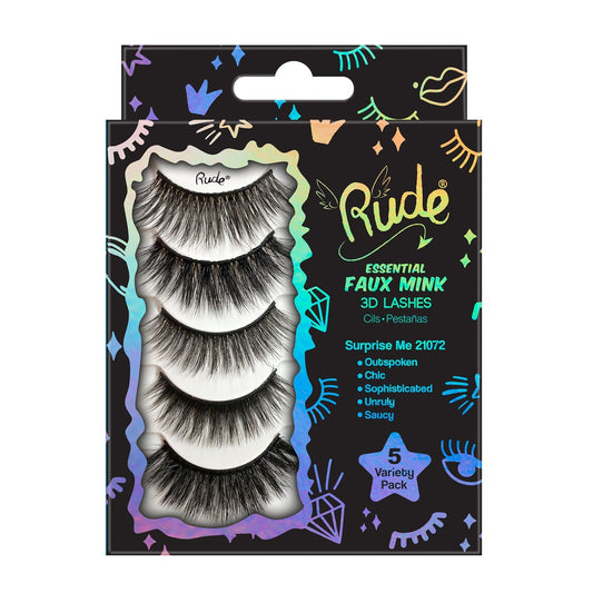 RUDE Faux Vison Essentiel Lot de 5 Cils 3D Variés - Surprise