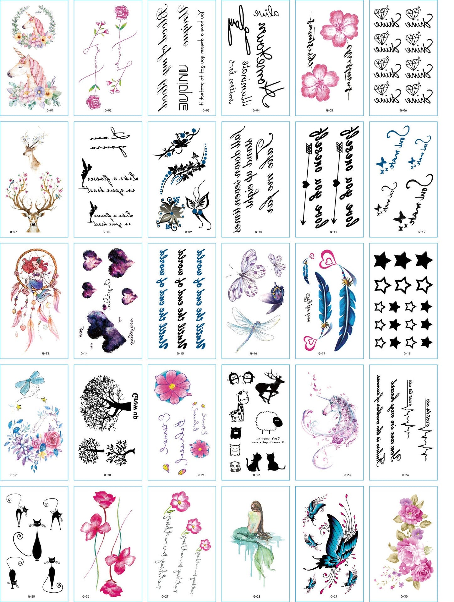 A set of 30 tattoo stickers