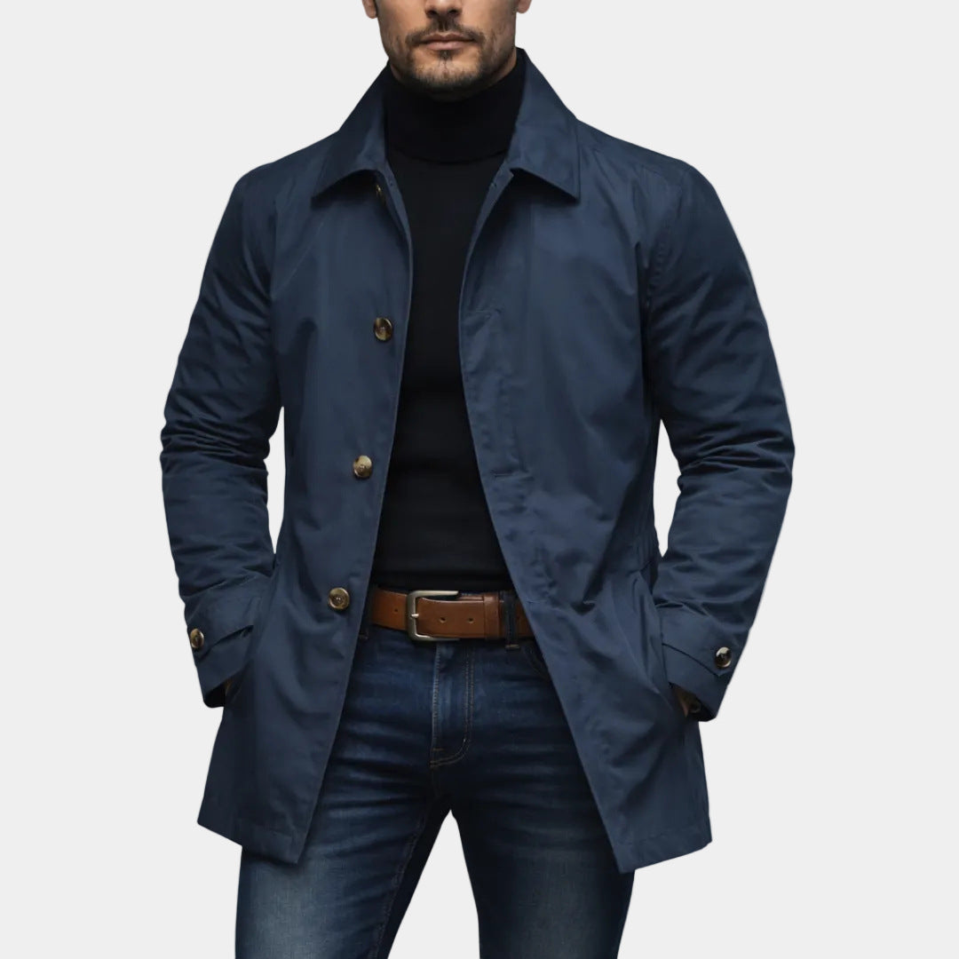 Mens Retro Waterproof Long-Sleeve Cardigan Trench Coat