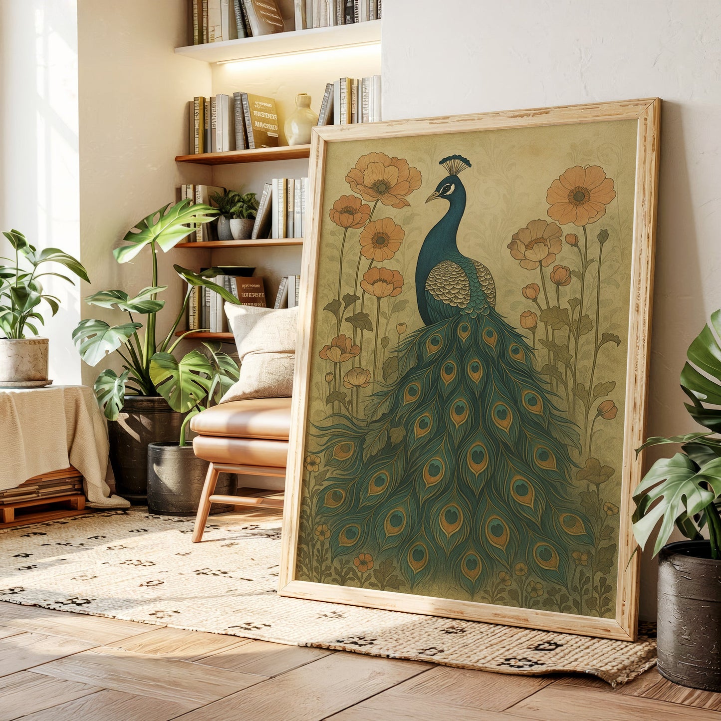 Quiétude du jardin sous le regard d'un paon