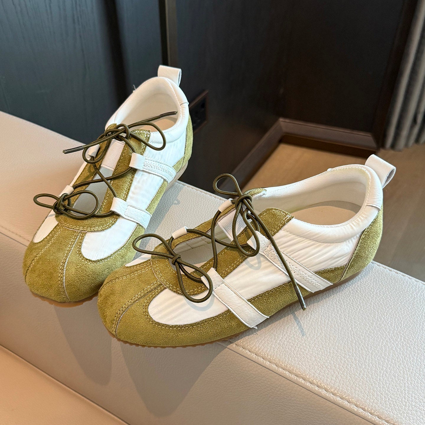 Women Y2K Retro Color Block Cross Strap Sneakers, Patchwork Suede Lightweight Lace Up Slip On Casual Sport Walking Trainers Two Color Options