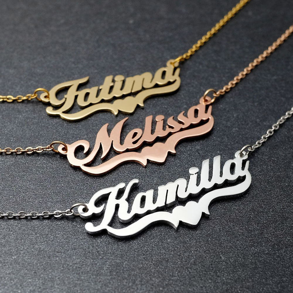 Stainless Steel Name Necklace Electroplated With Real Gold In English