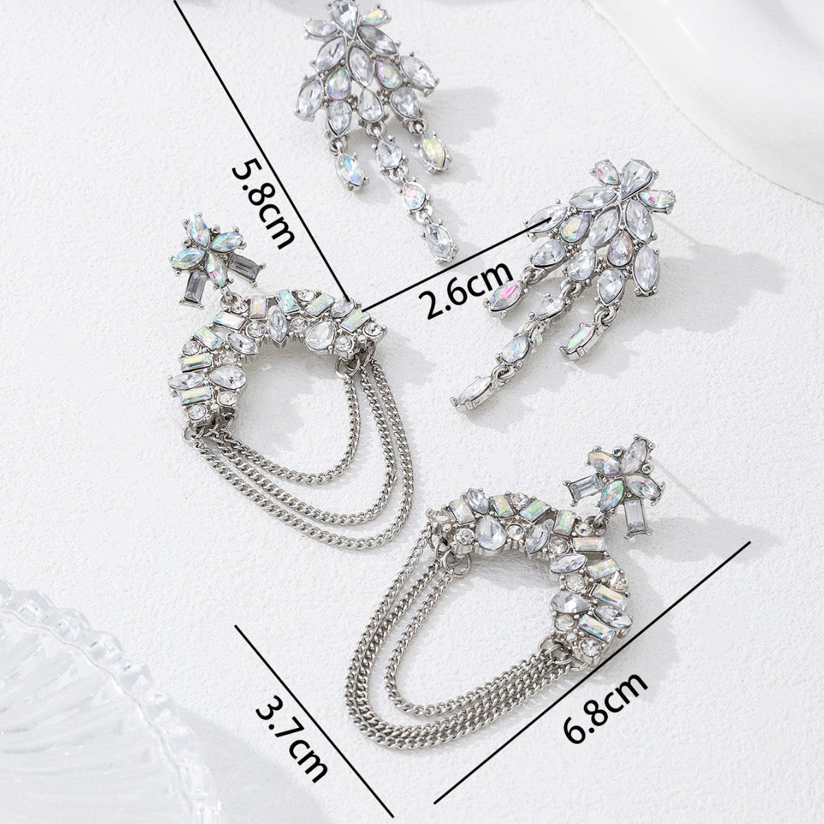 Trending Fashion Chain Rhinestone Drop Earrings For Women, Unique Versatile Light Luxury Alloy Ear Jewelry, Geometric Stud Earrings