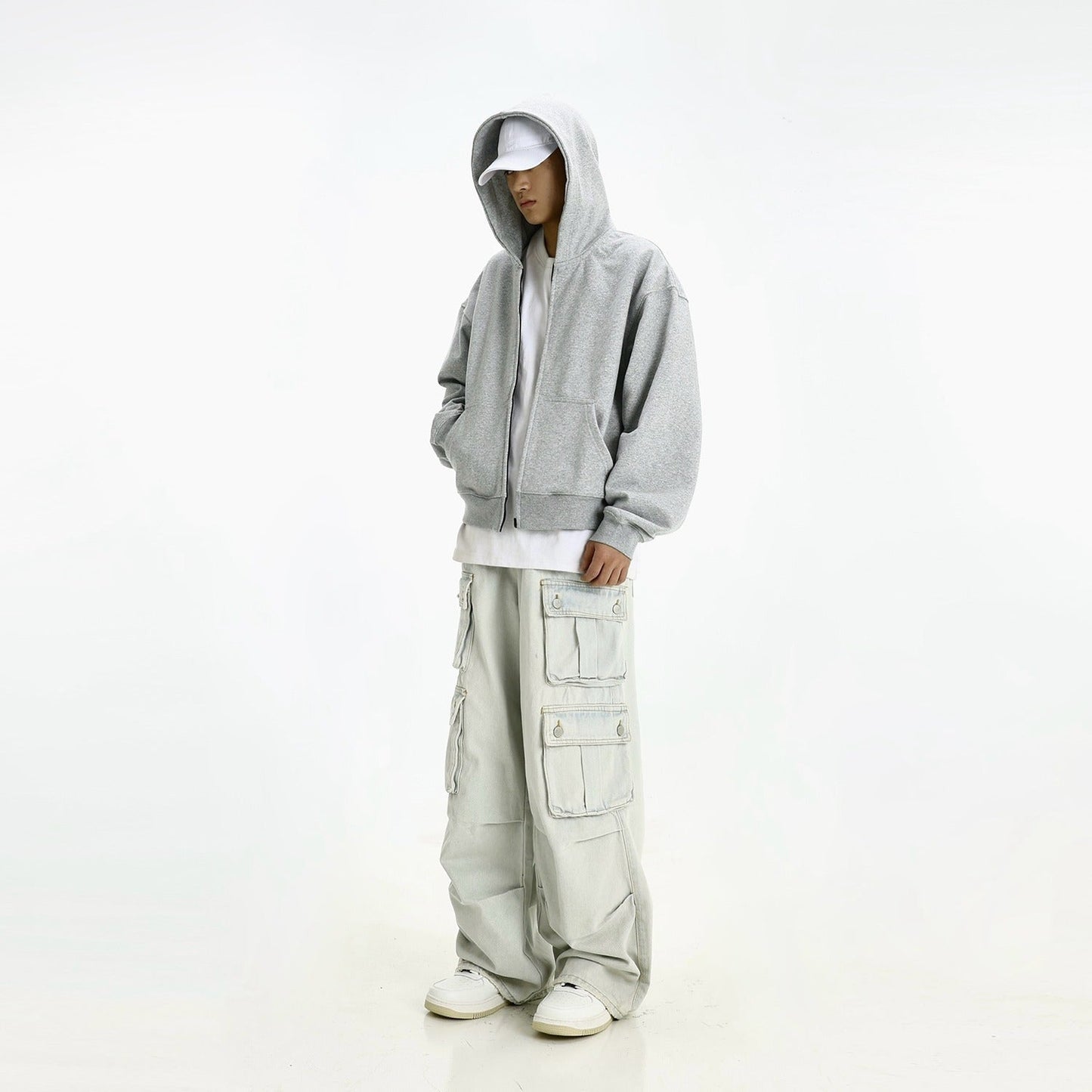 Fashionable Hooded Cardigan Layered Sweatshirt Mens Trendy Hoodie