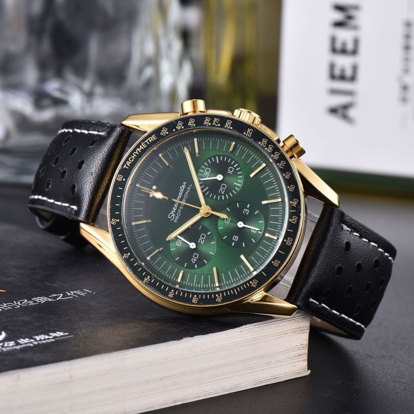 Business Mens 6-Hand Leather-Band Multi-Function Quartz Watch
