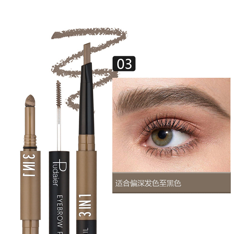 Three-in-one Double-headed Triangle Waterproof Eyebrow Pencil