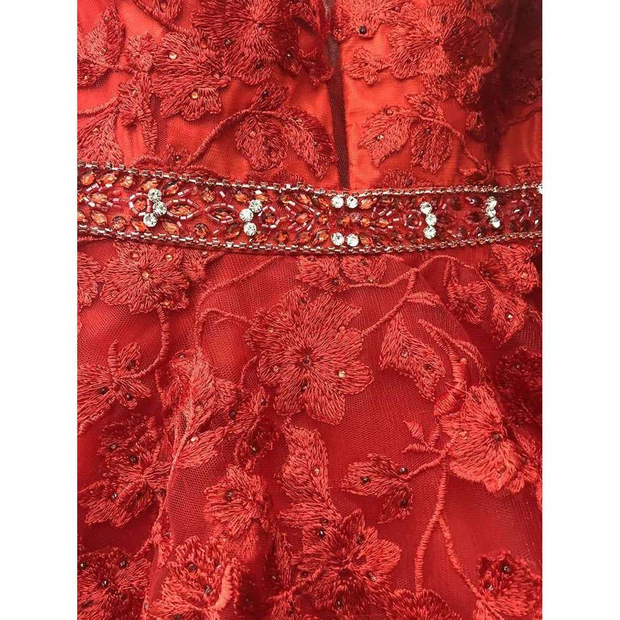 Juliet 224 V-Neck and Back Embroidered Tulle A-Line Ball Gown