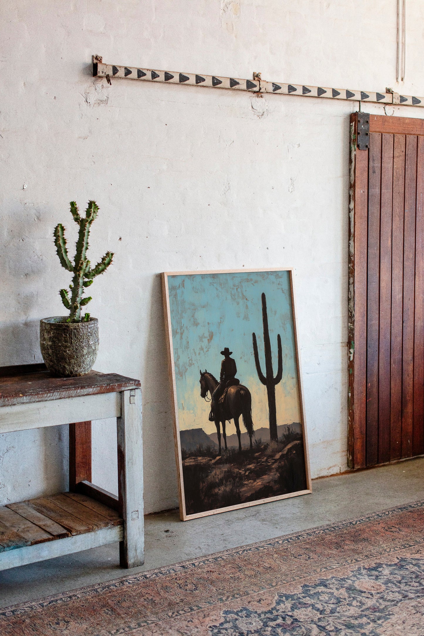 Cavalier et Saguaro au crépuscule