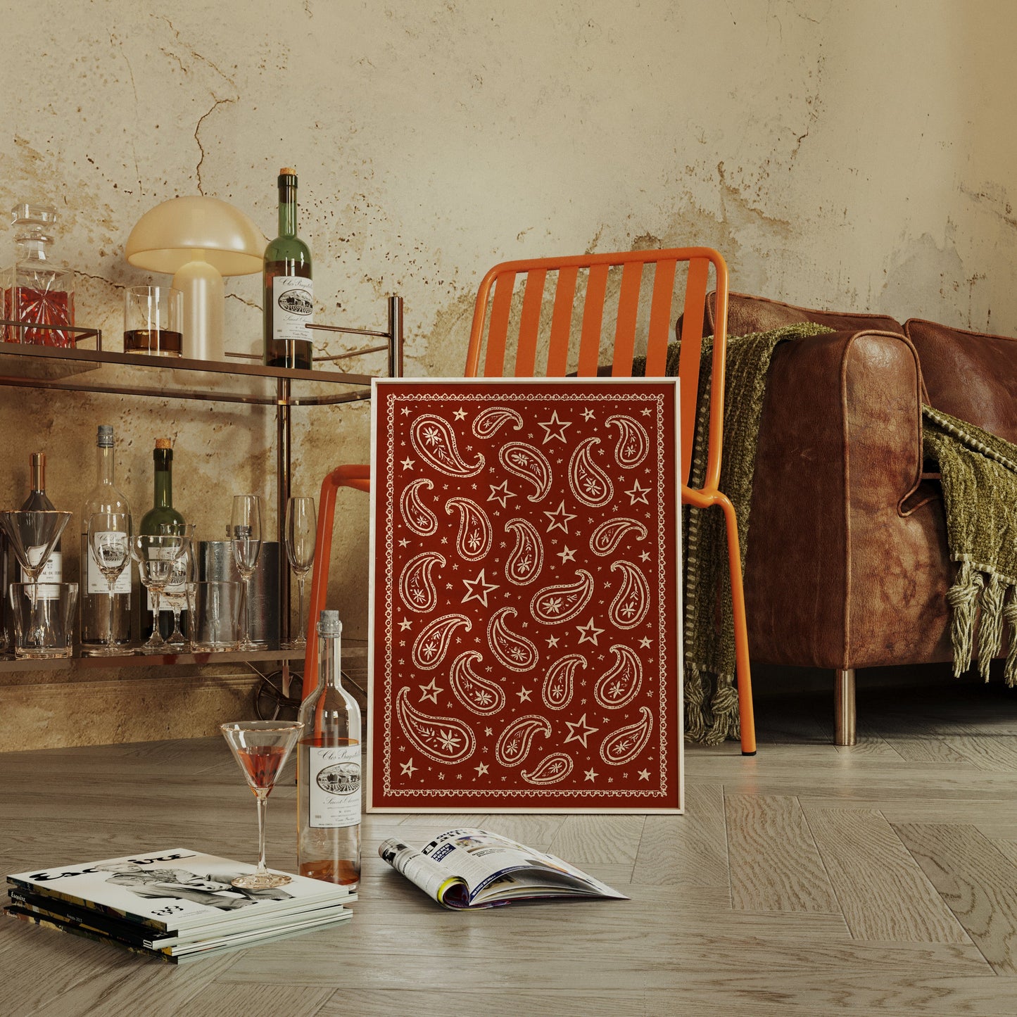 Vintage rotes Bandana mit Sternen und Paisley-Muster
