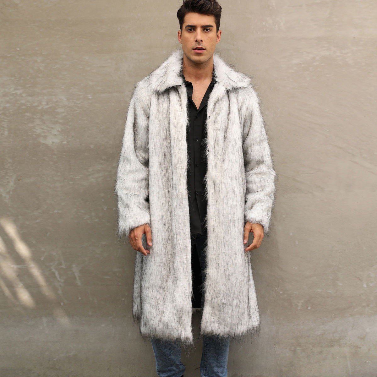 Mens Long Faux Fur Coat Mens Outerwear Warm And Cozy