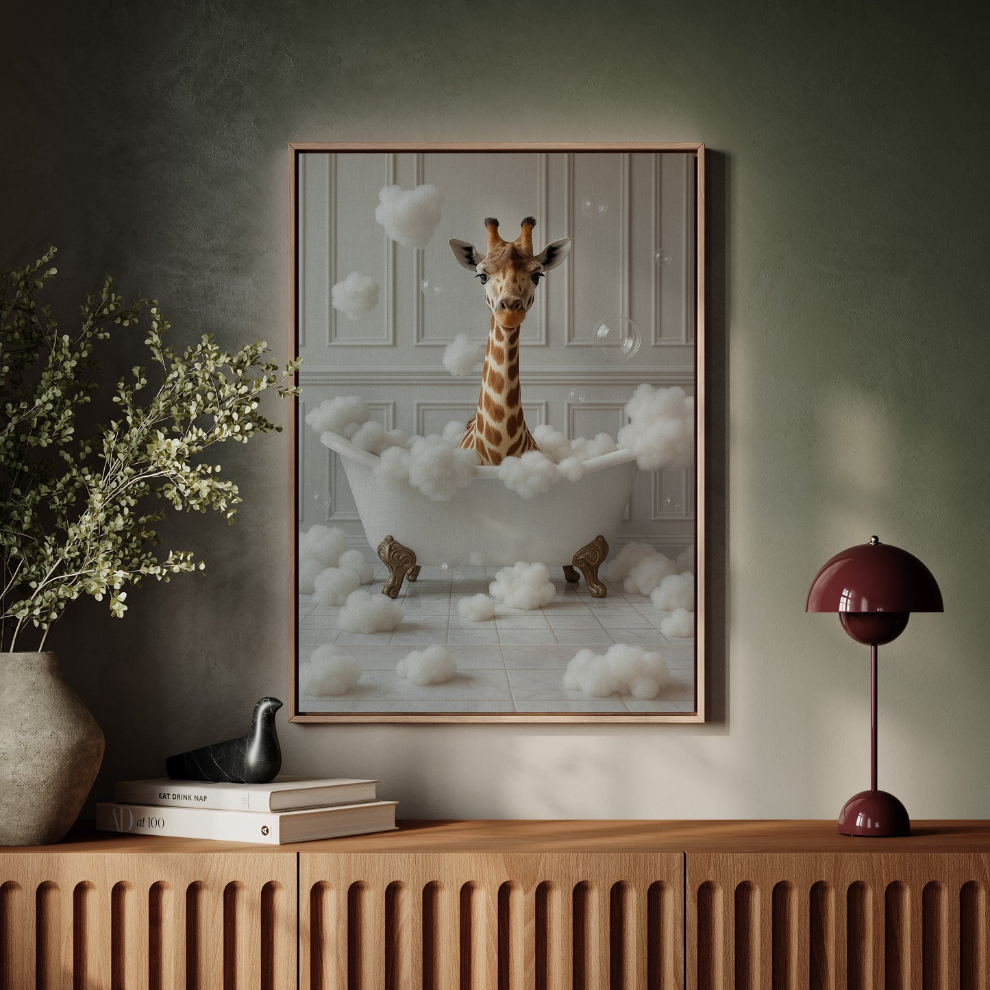 Giraffe in a Bathtub of Bubbles