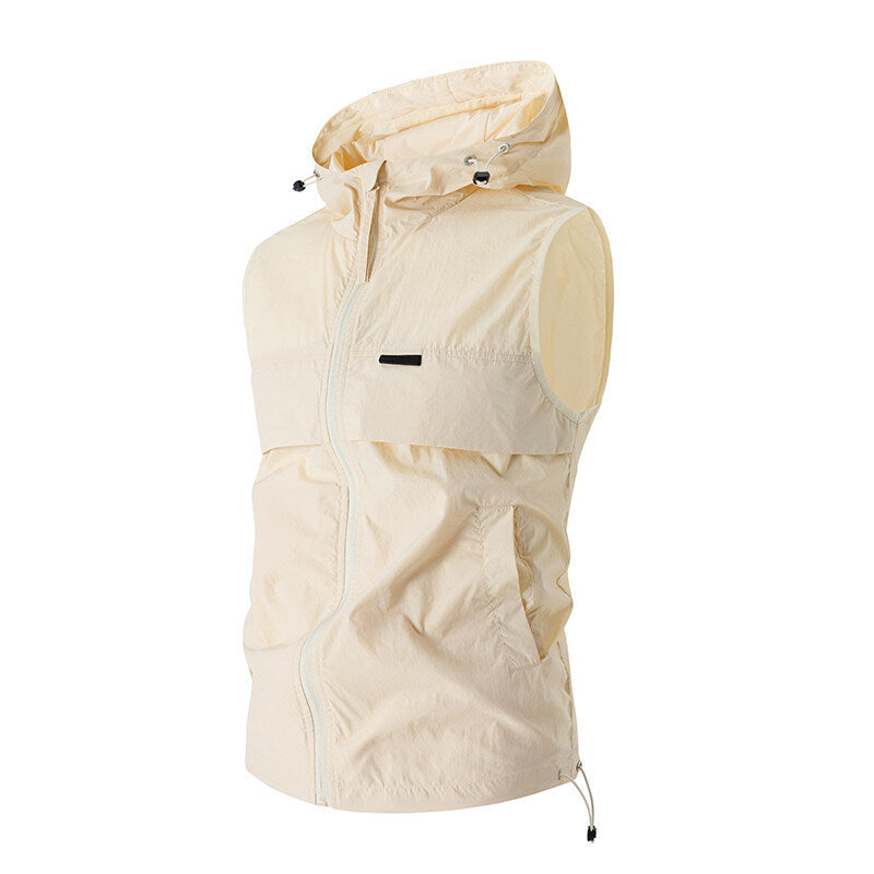 New Mens Sun-protective Jacket Hooded Sleeveless Vest