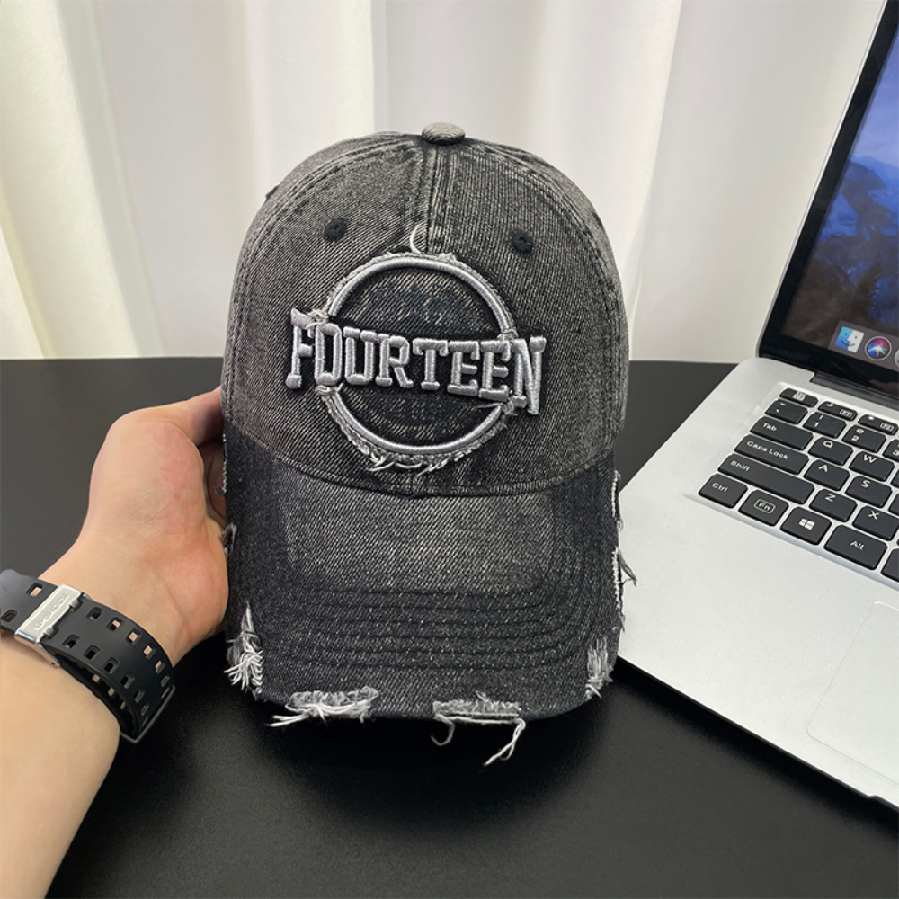 Monochromatic Individuality Frayed Letter Embroidery Washed-out Vintage Trend Fashion Holey Brim Baseball Cap Street Travel