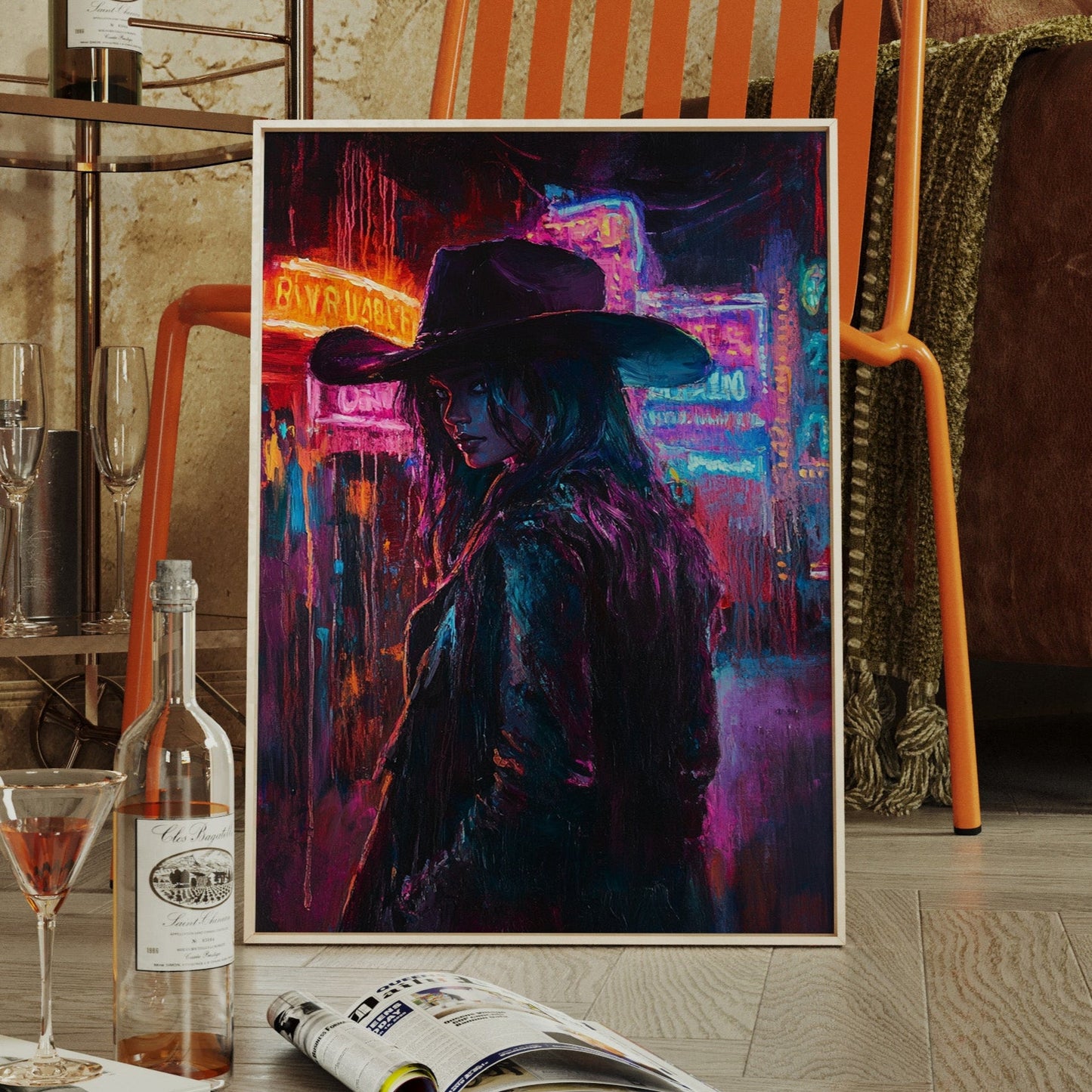 Cowgirl-Noir in Neonlichtern