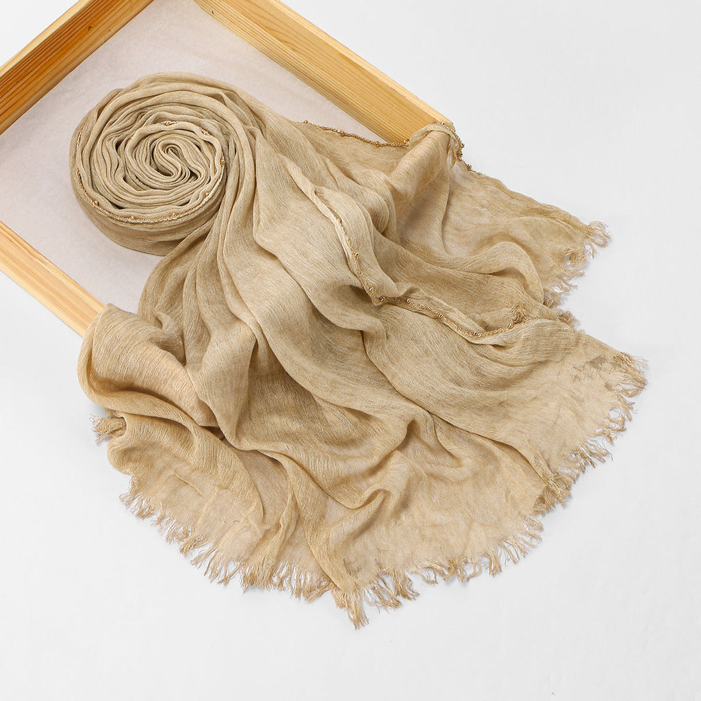 Cross-border Arrival Rayon Crinkle Chain-pattern Fringed Long Scarf